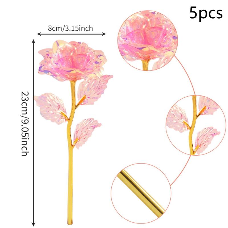 5pcs 24K Foil Plated Rose Valentine's Day Creative Gift Gold Rose Lasts Forever Love Wedding Decor Lover Lighting Roses