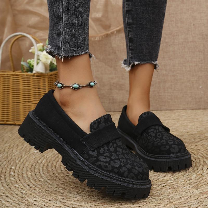 Large Size 35-43 Slip-On Leopard Print Casual Shoes Round Toe Non-slip Women's Loafers Thick Bottom Single Shoes Mocasines Mujer