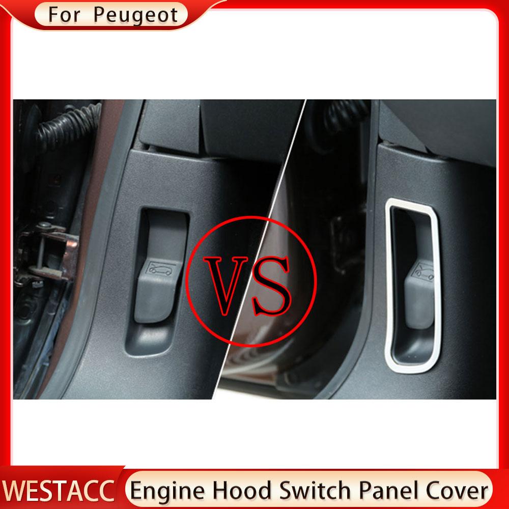 Нержавеющая сталь, кнопка переключения капота двигателя автомобиля, крышка панели, декоративная наклейка, накладка для Peugeot 2008 2014-LHD