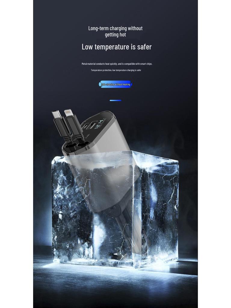 Сверхбыстрая телескопическая автомобильная зарядка 120 Вт с 4 портами для Apple 15 и Huawei