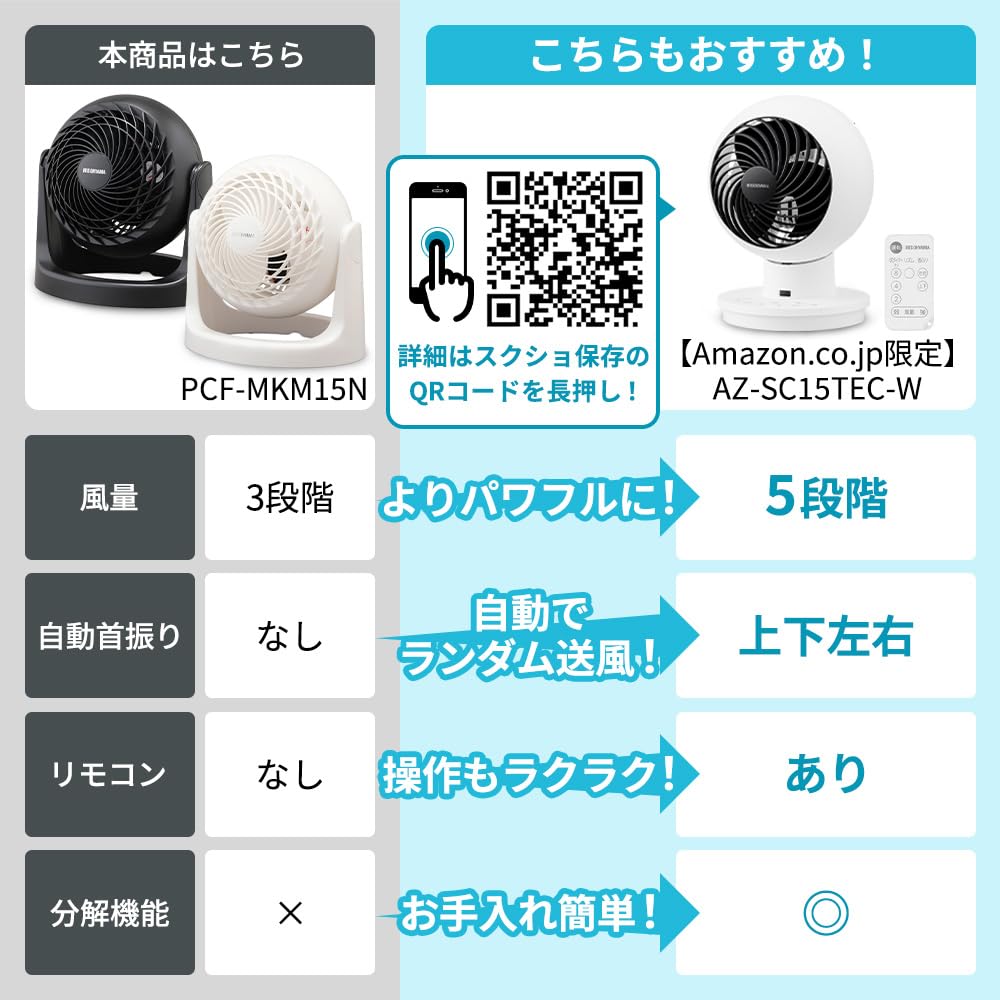 IRIS OHYAMA 8 tatami Matte Fixed Powerful Black Circulator, Quiet, mats, Macaron, design, swivel, airflow, Compact, PCF-MKM15N-B,