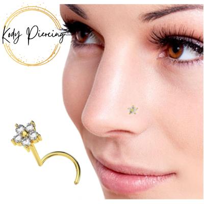 KODY PIERCING 14-каратное золото, винт для пирсинга в форме цветка с кубическим цирконием - качественный пирсинг
