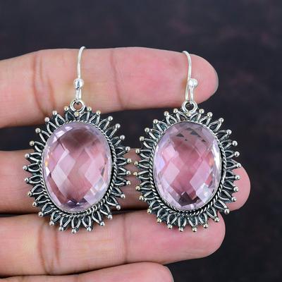Граненые розовые серьги с кунцитом, драгоценные камни, серьги ручной работы, серьги из стерлингового серебра 925 пробы, розовые серьги с кунцитом высшего качества, подарки для матери