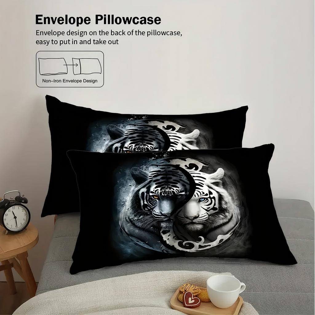 Комплект пододеяльника с 3D-принтом с узором черных и белых тигров, мягкий и удобный комплект постельного белья в стиле дикой природы, комплект пододеяльника и наволочек