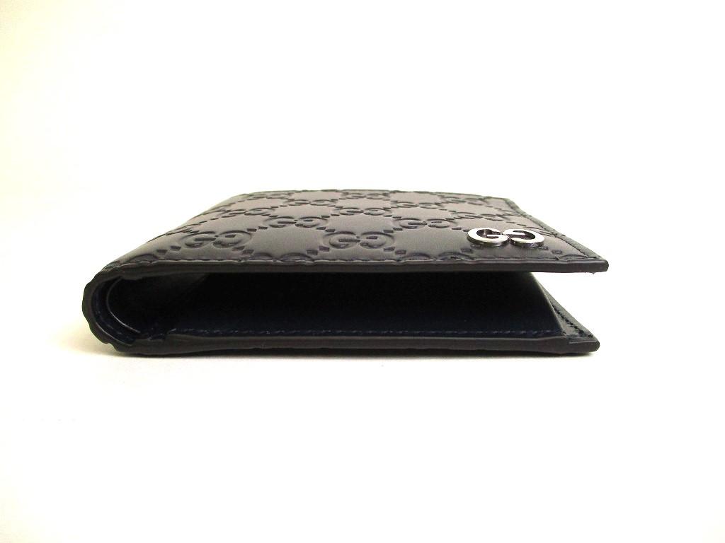 Authentic GUCCI GG Metal Guccissima Navy Blue Signature Leather Bifold Wallet #9947 Open box