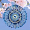 Blue Mandala Eye Wind Chime Outdoor Decor 3D Metallic Garden Art with Vibrant Blue Golden Patterns Infinite Rotation Kinetic Energy Capturing