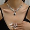 Elegant European & American Crystal Gemstone Water Drop Necklace & Earring Set