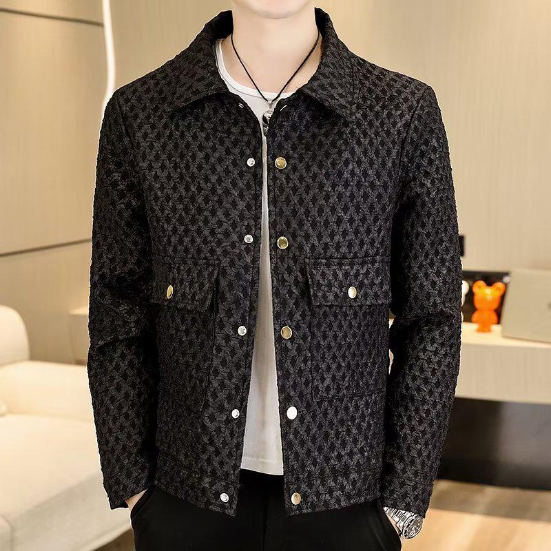 Мужская ветровка с клетчатыми лацканами: Модная облегающая куртка в корейском стиле на весну и осень