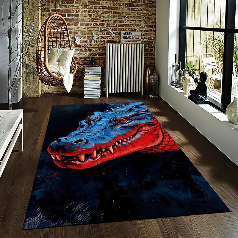 "Red and Blue Alligator Artwork Carpet with Dark Background Design" Suitable for use as an anti-slip for living room bedroom sofas