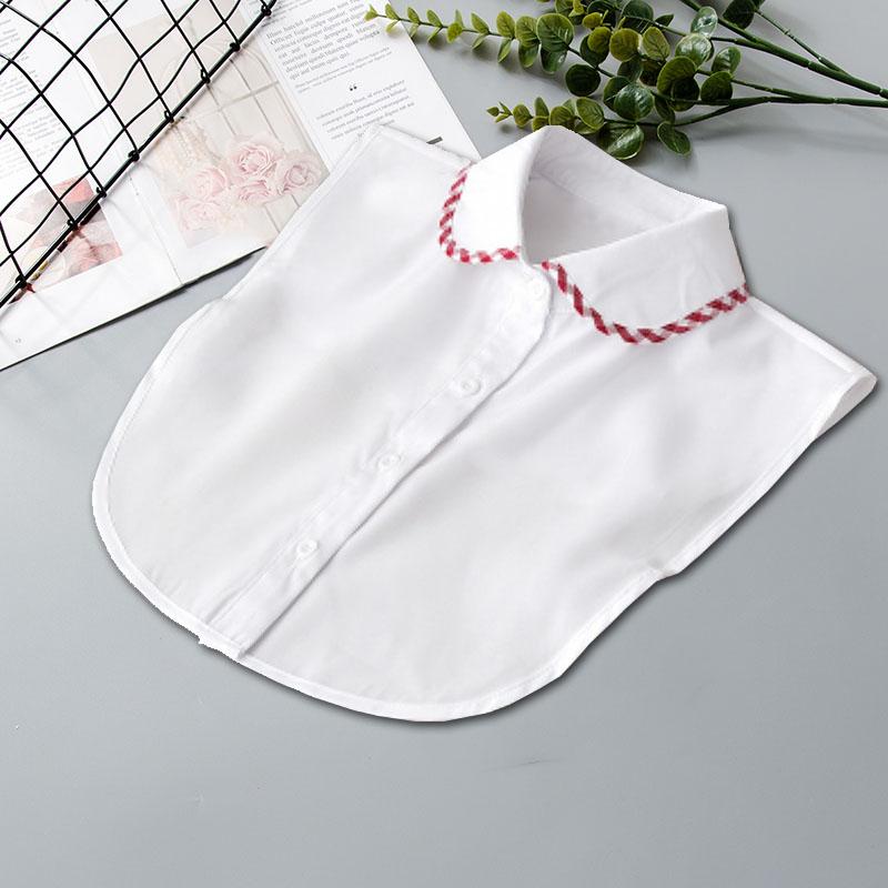 White Women's Stand Fake Collar Blouse Black Detachable Lapel Turtleneck Top Half Shirt Faux Col Tie Detail