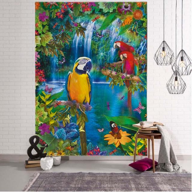 Fantasy Landscape 3D Printing Tapestry Plant Flower and Bird Art Wall Hanging Bohemian Psychedelic Kawaii Home Room Decoration