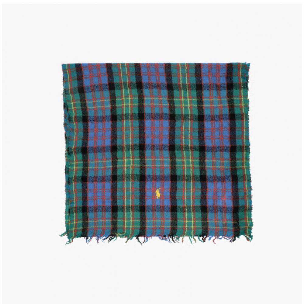 Polo Ralph Lauren Pc1370 416 Pony Outdoor Crinkle Plaid Check Fringe Muffler
