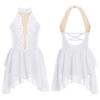 Kids Girls Rhinestone Lyrical Dance Costume Sheer Mesh Patchwork Sleeveless Irregular Hem Dress Dancewear