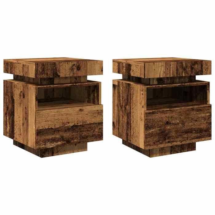 VidaXL Armoires de chevet et lumières LED 2pcs vieux bois 40x39x48,5cm, table d'appoint, armoire de lit, table d'appoint 857659
