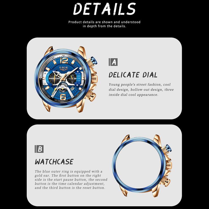 2021 LIGE мужские часы лучший бренд класса люкс синий кожаный хронограф спортивные часы для мужчин модные водонепроницаемые часы с датой Reloj Hombre