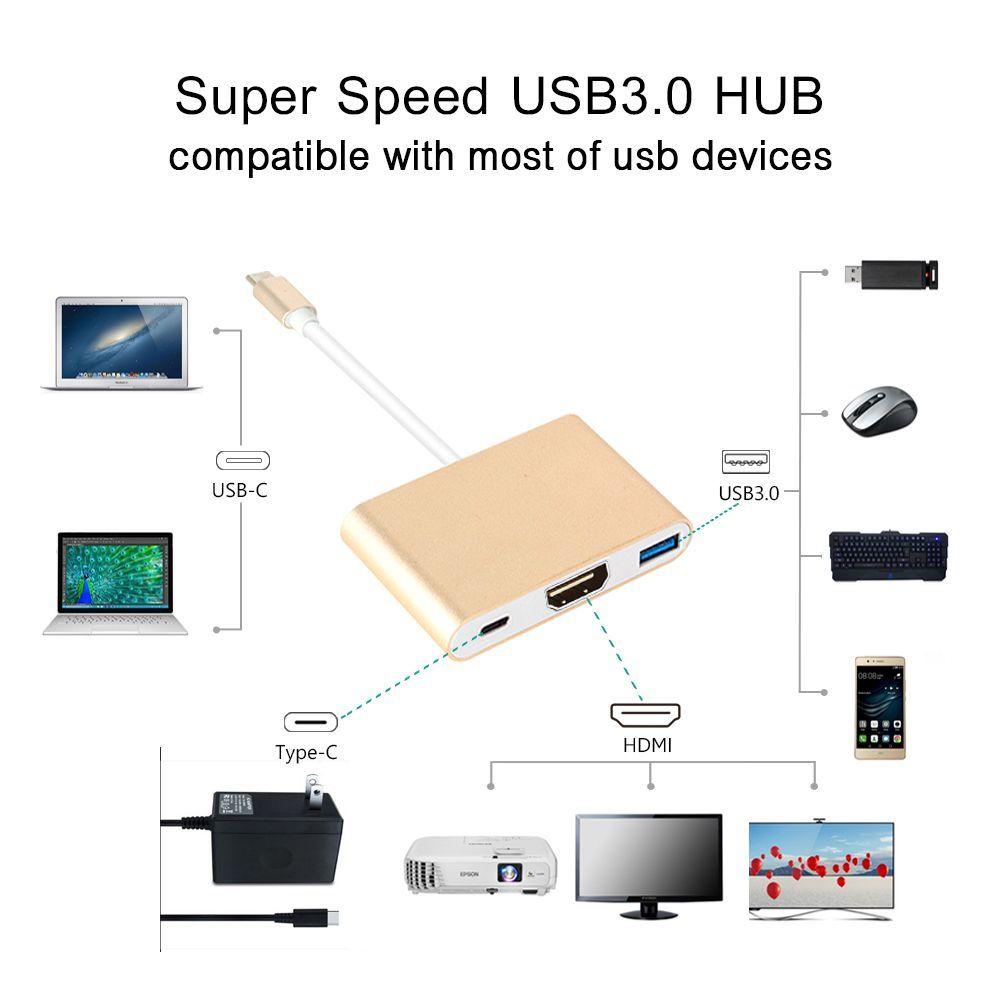 Professional Multi-port Adapter USB-C USB 3.0 USB 3.1 Type C 3 in 1 Hub 4K HDMI