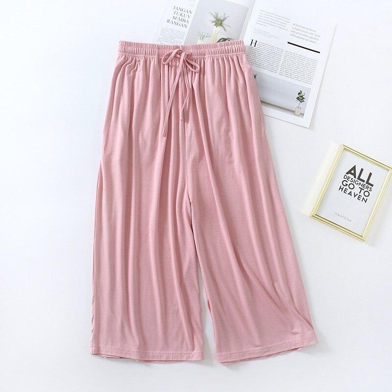 Summer Japanese Style Loose Cropped Trousers Ladies Modal Thin Shorts Solid Color Wide Leg Large Size Home Pants Womens Bottoms