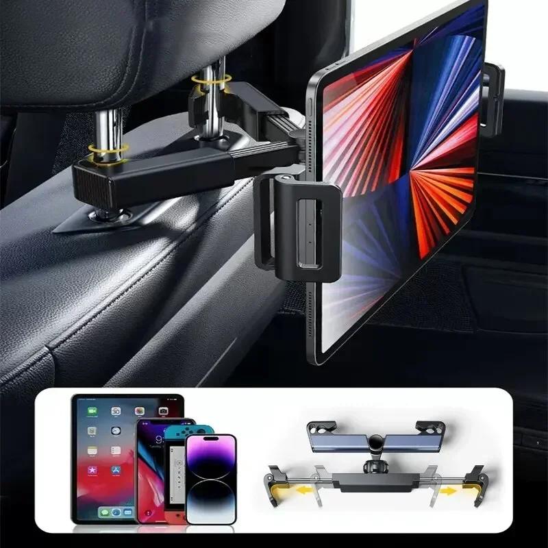 Car Headrest Tablet Phone Holder 4.7-12.9 Inch Telescopic Rear Pillow 360° Rotating Seatback Mount Adjustable Stand for iPad