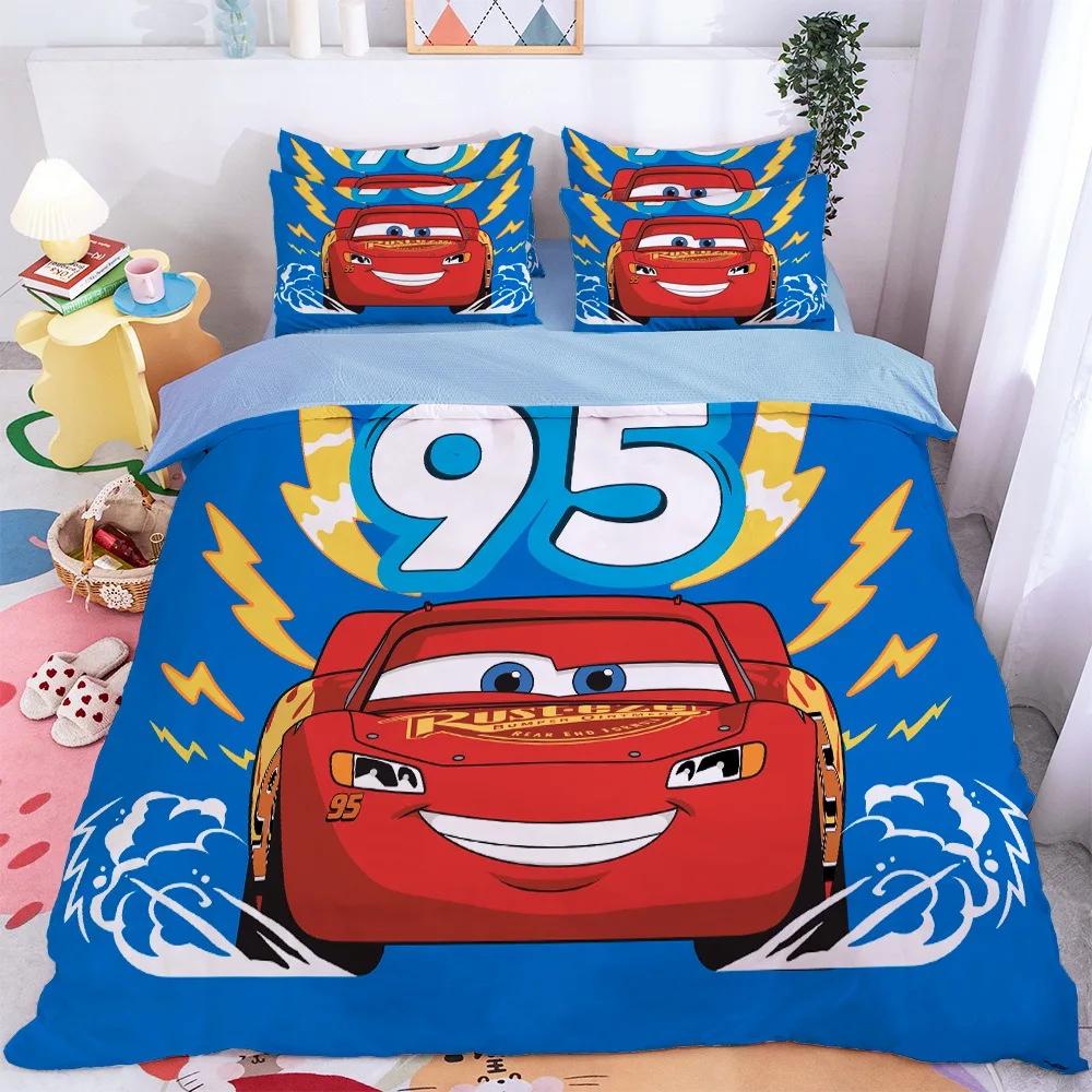 Подростковый пододеяльник Маккуин Машина Мультяшный Постельный комплект Покрывало Cars Подарок для мальчика С 2 наволочками Декор спальни