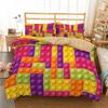 Building Block Duvet Cover Single Queen Bedding Set Colorful Toy Cubes Blocks Printed Soft Microfiber Quilt Cover for Teen Girls
