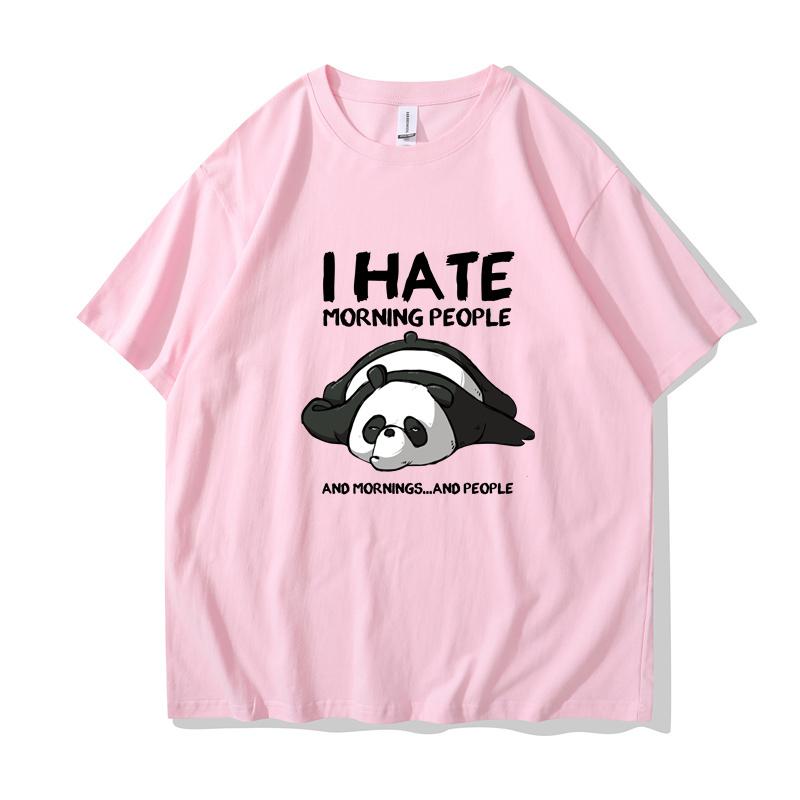 Lazy Panda I Hate Morning People Cartoons Women Clothing Casual All-math Cotton T-Shirts Oversize Breathable Short Sleeve494