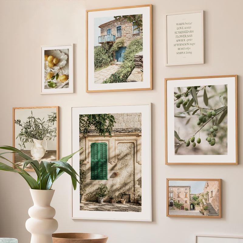 Santorini House Lemon Coffee Landscape Retro Wall Art Canvas Painting Posters & Prints Hotel Cafe Pictures For Living Room Decor