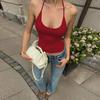 2025 Summer European & American Style Women's Sexy Backless Slimming Halter Crop Top