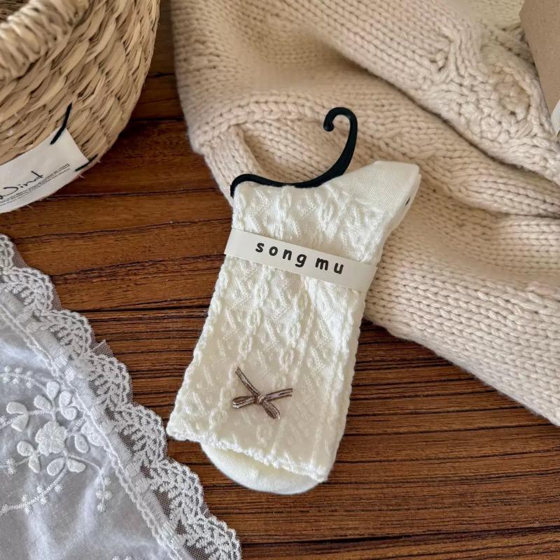 Female Autumn Fashion New Style Bow In The Tube Pile Pile Cotton Socks