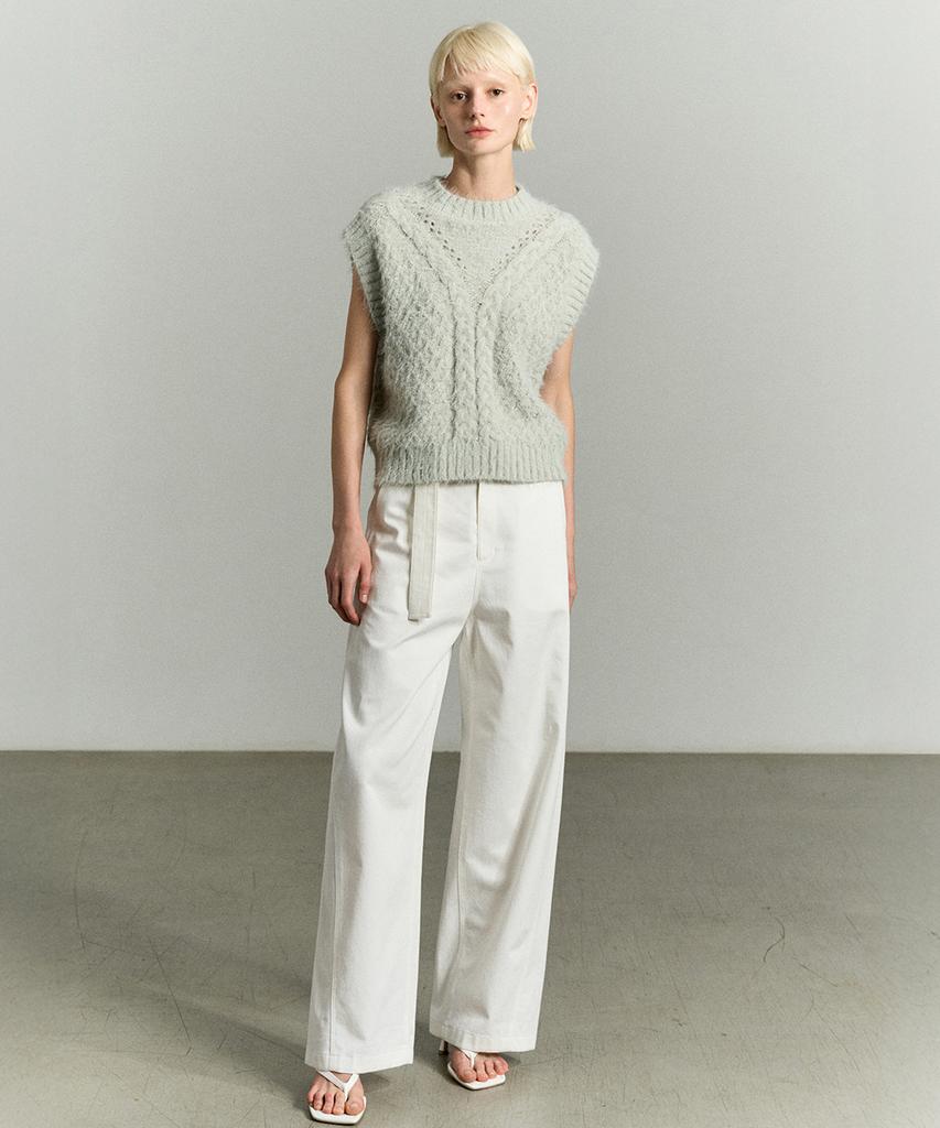 RE RHEE Belted Straight Leg Trouser Ivory