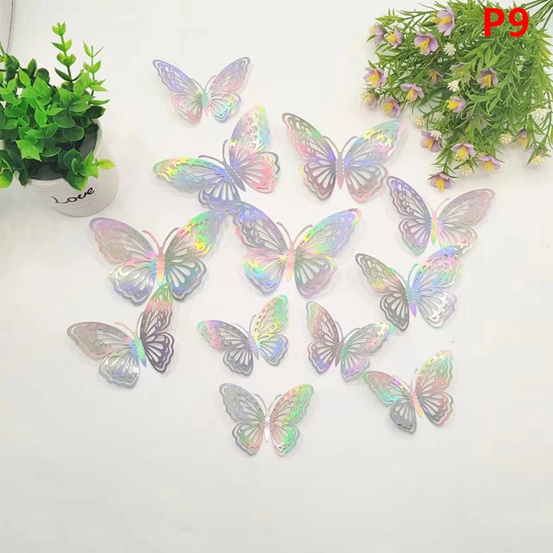 12Pcs 3D Hollow Butterfly Wall Decal Mirror Wall Stickers For Kids Room Home Wall Decoration Fridge Sticker Wedding Party