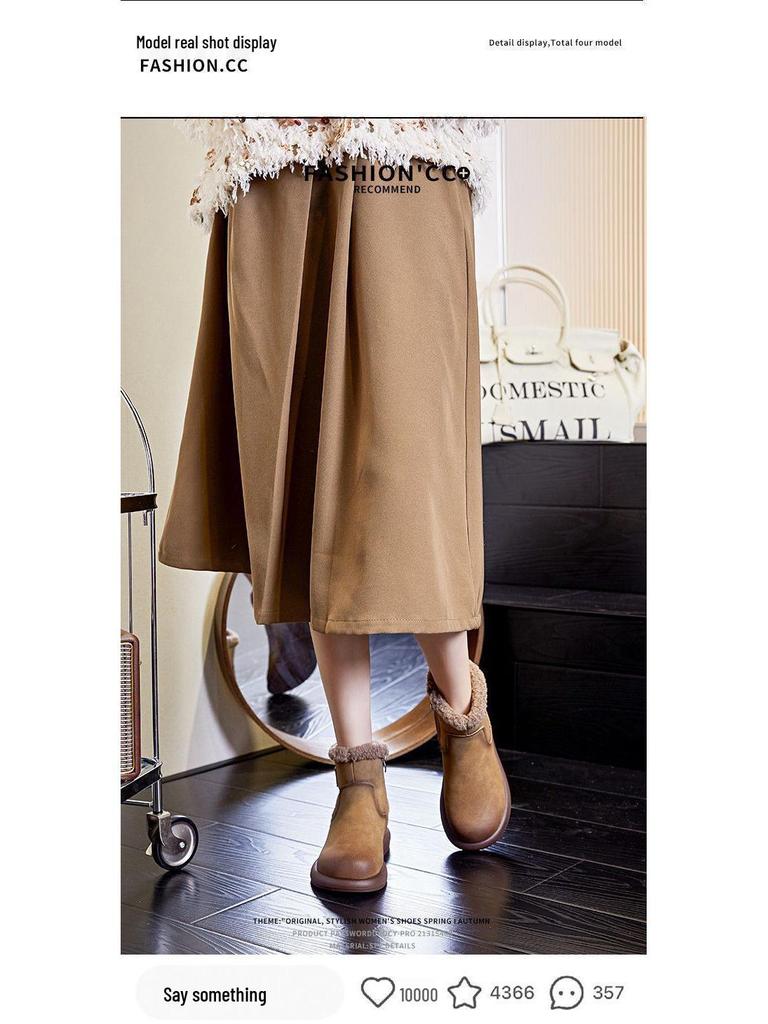 Женские водонепроницаемые кожаные ботильоны - Зимние сапоги для снега на подкладке из овечьей шерсти