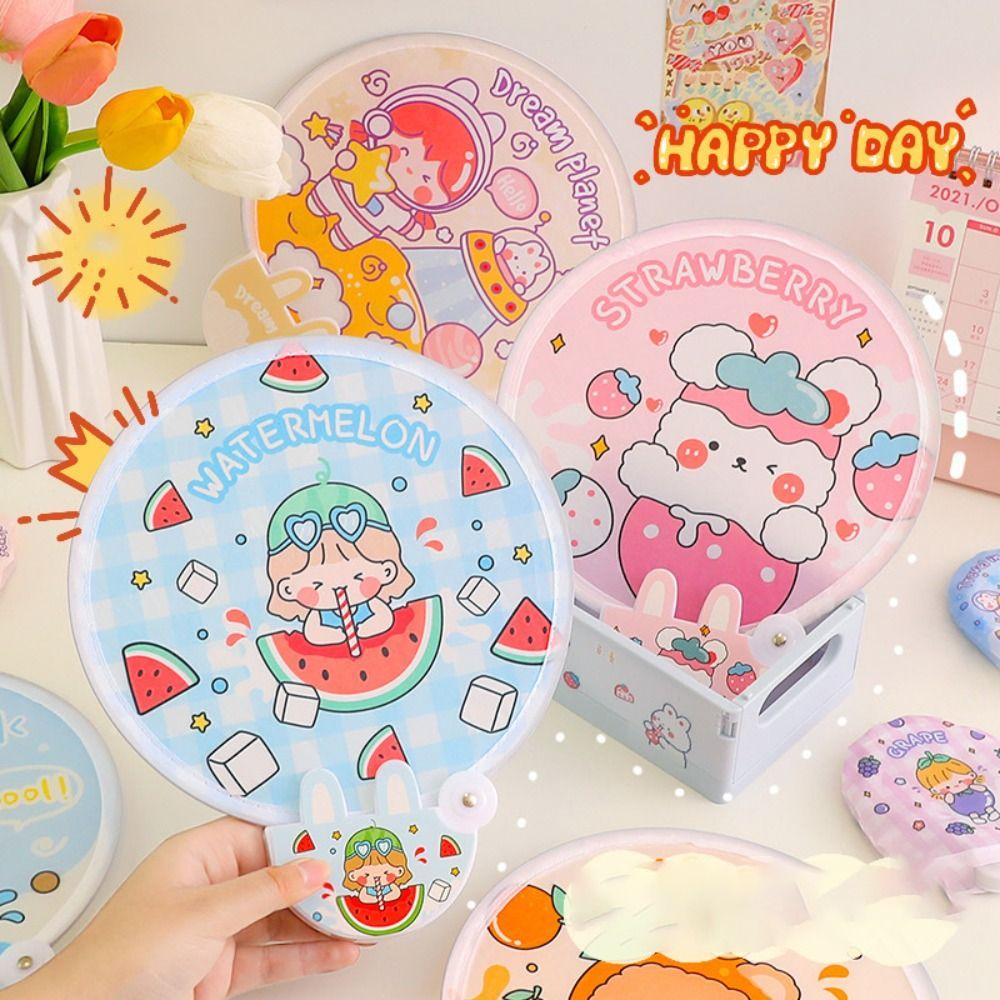 Cloth Hand Held Fan Cartoon Round Fan Portable Folding Group Fan