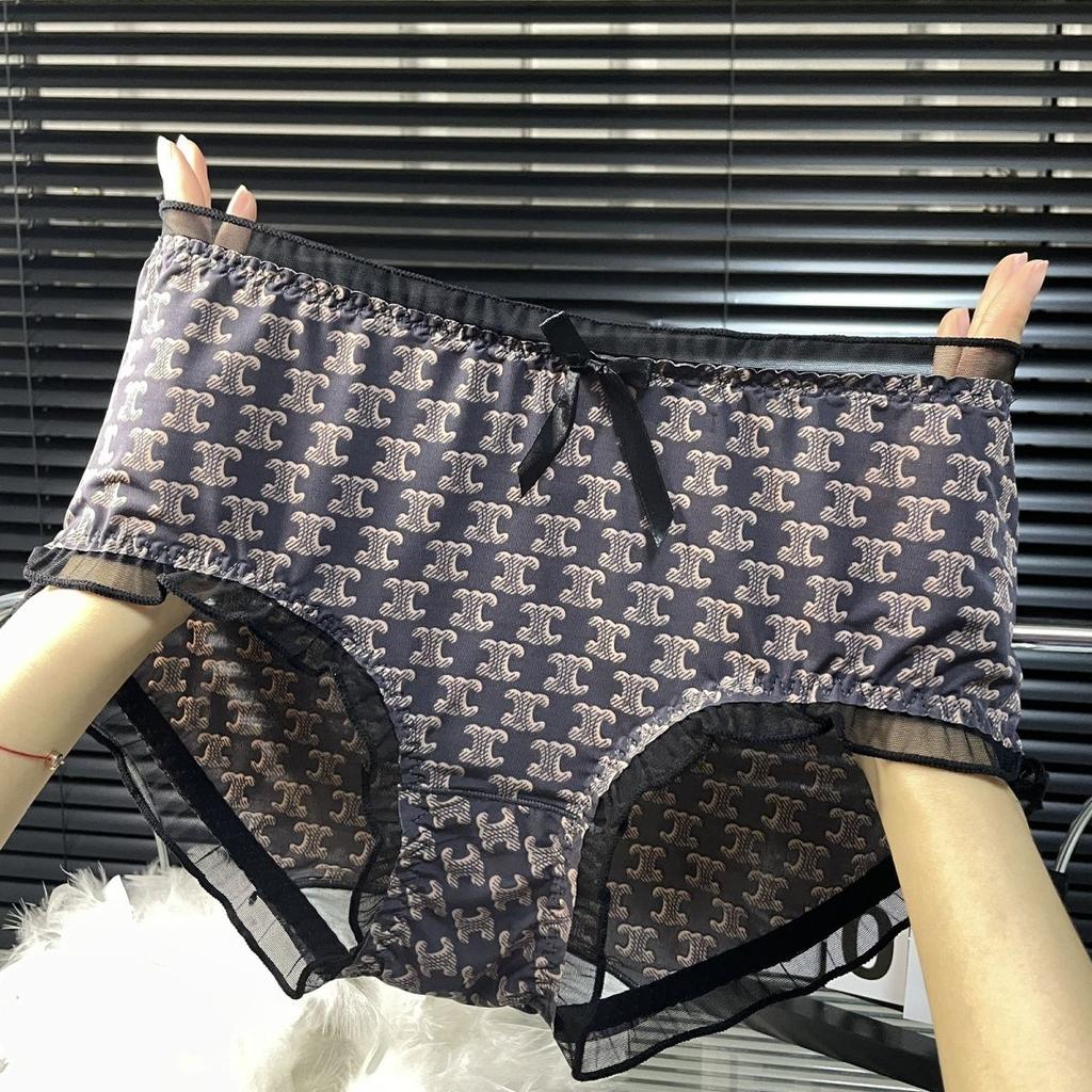 Comfortable Ice Silk Women's Plus Size Underwear Sexy Lace Printed Lightweight Breathable Triangle Pants