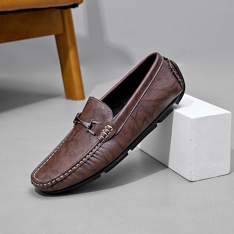 Genuine Leather Mens Casual Shoes Simple Business Mens Loafers Moccasins Breathable Slip On Italian Driving Shoes Driving Flats