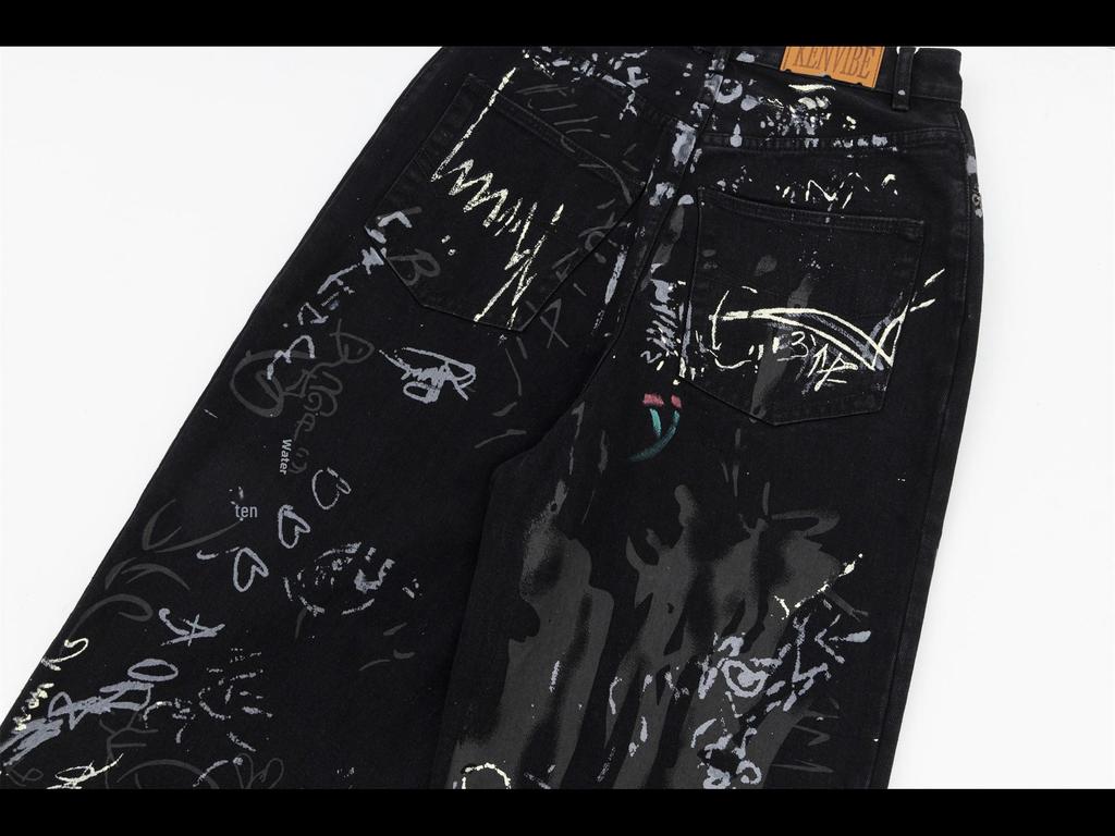 Джинсы унисекс с широкими штанинами High Street American Graffiti Print