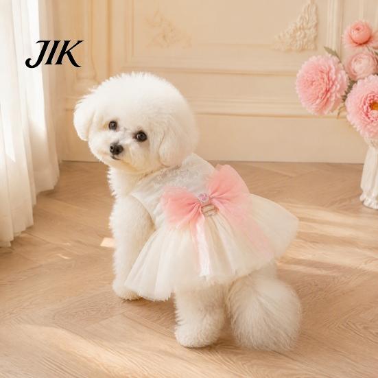 Breathable Apparel for All Seasons Dog Lace Mesh Fluffy Dress, Cute Princess Dress with Bow And Rhinestone, Soft Fabric Dresses Small Pets Elegant Pet