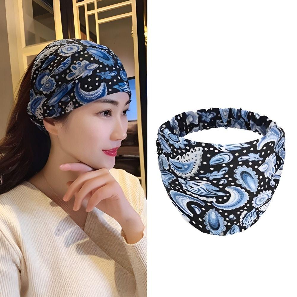 Хлопковая широкая повязка на голову Бохо повязка для волос Стильный головной убор для умывания лица, макияжа, йоги, тренировок