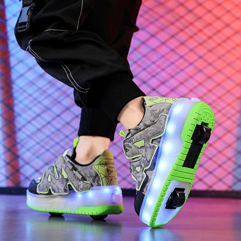 Новые кожаные вращающиеся кнопки свет вспышка обувь мальчики обувь девушки студенты спорт можно получить катание на роликах роликовые коньки обувь