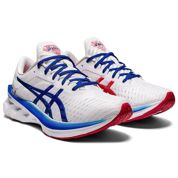 Asics Novablast 1 Легкие сетчатые низкие кроссовки для бега Женские кроссовки Белый Синий Красный 1012A981-100