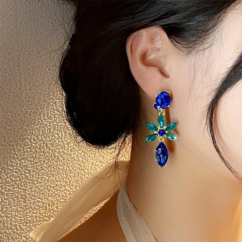 Серьги-капли с синим цветком из циркона, французские легкие, роскошные, высококачественные серьги-гвоздики, индивидуальный дизайн, женские серьги