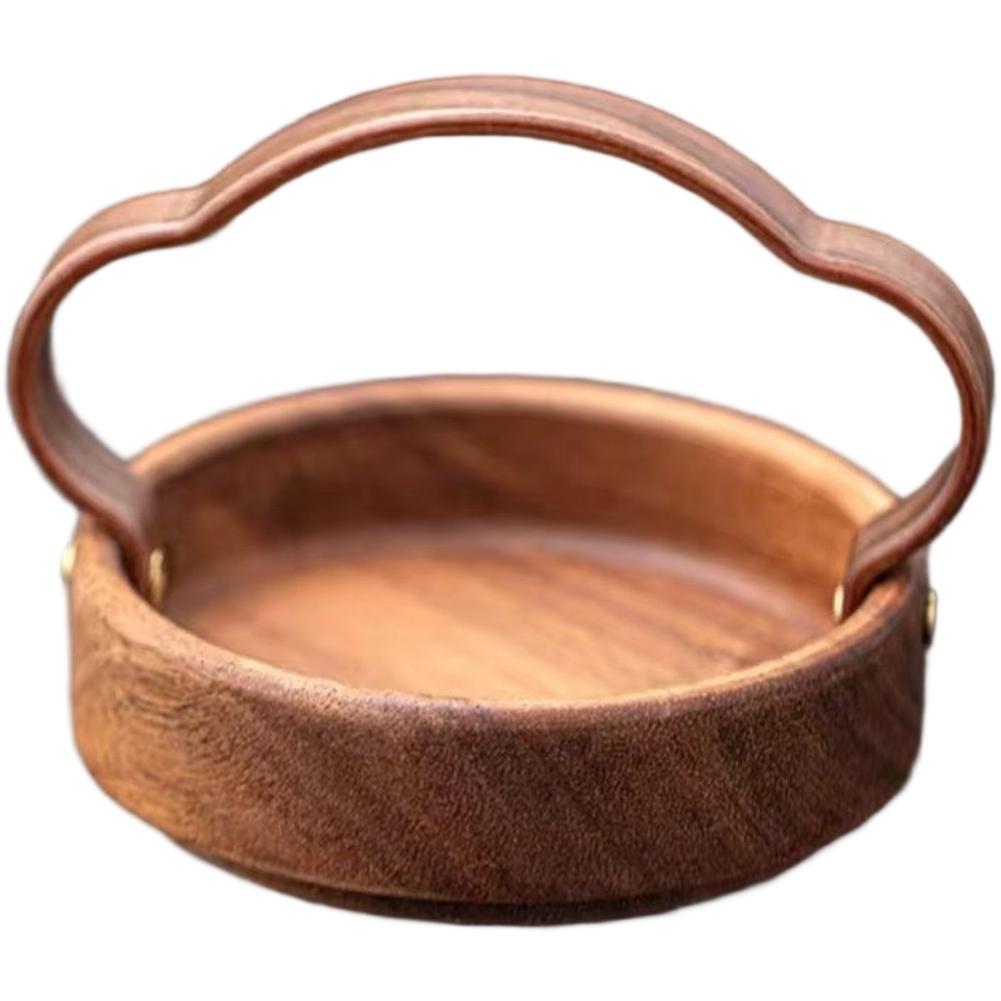 1PC Plate With Handles  15*15*4cm Walnut Wood Handheld Chinese Style Tea Pastry Nut Fruit Tray Solid Wood Snack Tableware