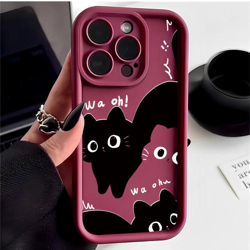 INS Мультяшный Черный Кот Чехол для Телефона Для Xiaomi Redmi Note 13 12 Pro Plus 4G 5G 13C 12C 14C 10C A3 Силиконовый Противоударный Чехол Couqe