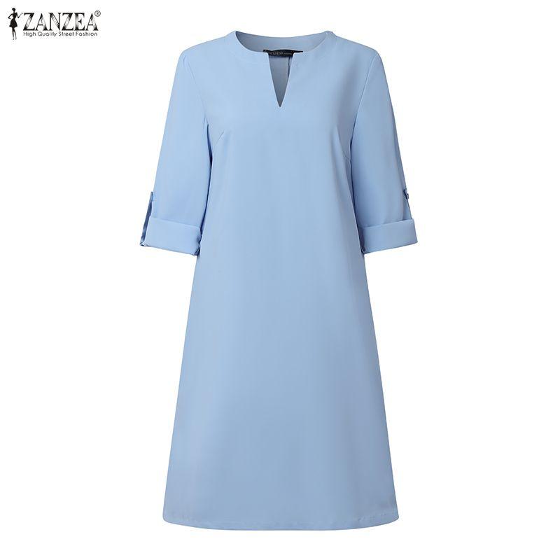 ZANZEA Женское повседневное летнее платье с V-образным вырезом и рукавом 3/4