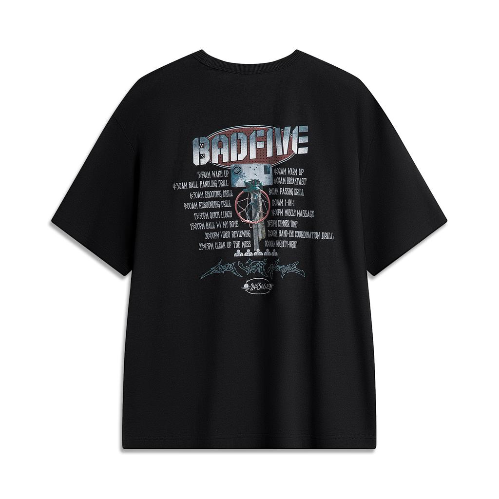 Мужские футболки Li Ning BADFIVE Черный круглый вырез Умеренная AHSU149-2