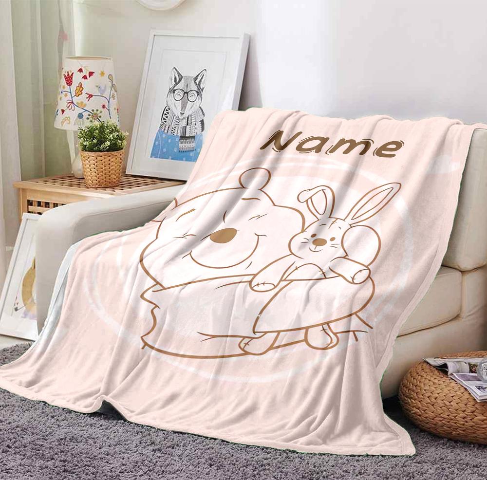 Custom Name Pooh Rabbit Flannel Blanket Throw Blanket Soft Warm Sofa Bed home Decor Unique Gift