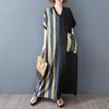 2025 Plus Size Summer Women Long Dress Oversized Vintage Basic Stripe V-Neck Casual Loose Dress