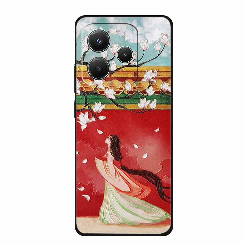 3D Emboss Case For Xiaomi Redmi Note 14 Phone Case Flowers Black Silicone Soft Back Cover Coque For Redmi Note 14 5G Global Case