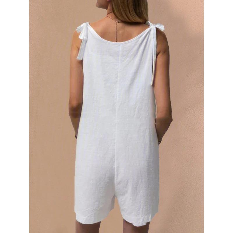 Women's Overalls with Bamboo Sections, Cotton and Linen Pockets, Sleeveless Loose Jumpsuit
