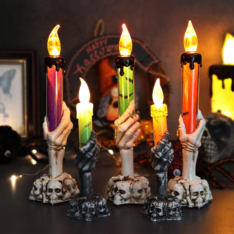 Halloween Skull Candlestick Led Light Skull Ghost Hand Flameless Candle Light Party Bar Decoration Halloween