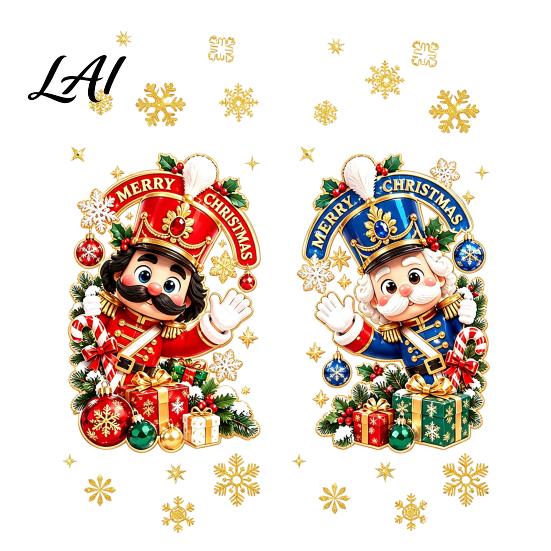 Seasonal Holiday Supplies 2Pcs Christmas Nutcracker Soldier & Cartoon Window Clings Snowflake Static Glass Stickers